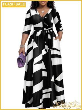 Women's Floral Maxi Dress 3/4 Sleeve V-Neck Bohemian Evening Party